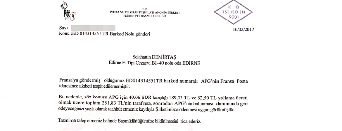 PTTden Demirtaşa tazminat