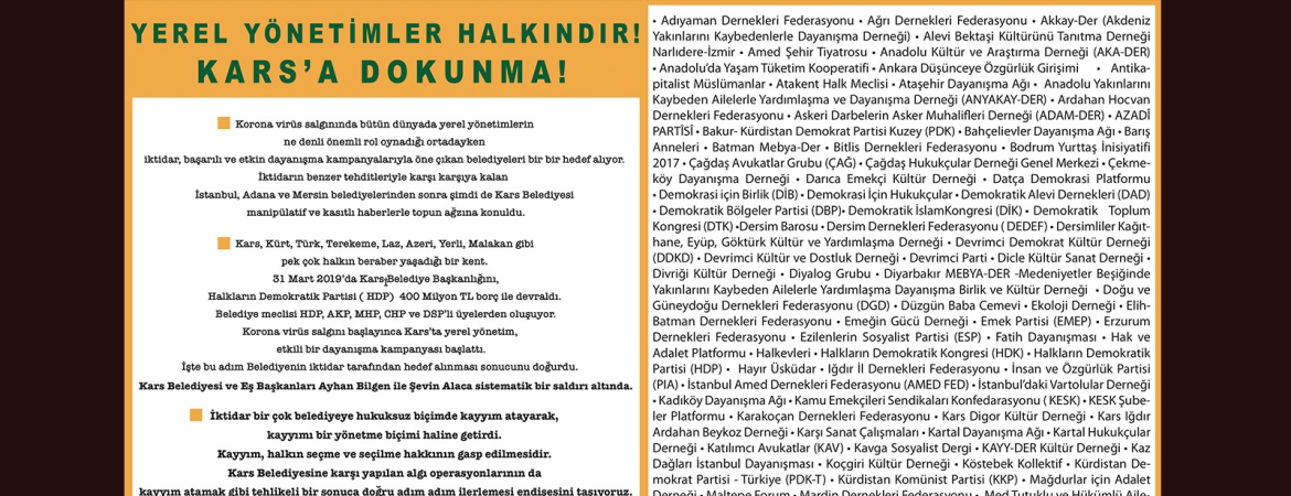 Yerel Yönetimler Halkındır: Karsa Dokunma!